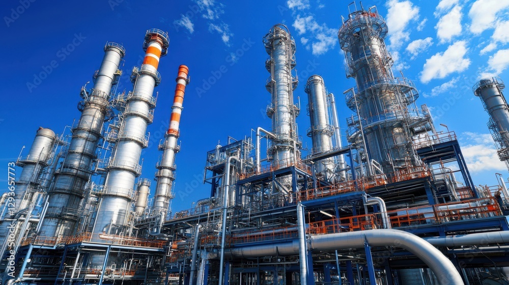A vast industrial area filled with numerous pipes and tubing, showcasing complex infrastructure and interconnected systems essential for operations. A vast industrial area filled with numerous pipes and tubing, showcasing complex infrastructure and interconnected systems essential for operations.