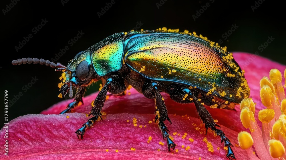 Fototapeta premium Jewel beetle on a pink flower