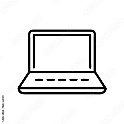 Line drawing of a laptop on a white background with copy space