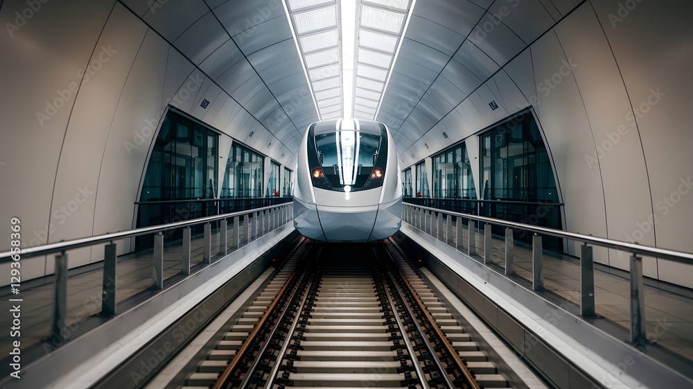A magnetic levitation transportation system floating over rails. A magnetic levitation transportation system floating over rails.