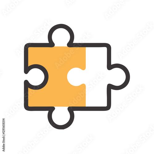Hand-drawn puzzle piece illustration in yellow and white on a white background with copy space