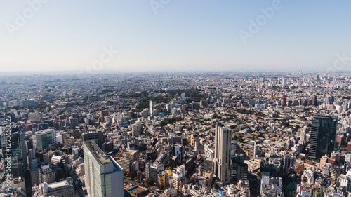 Canvas Print Beautiful super wide aerial view of Tokyo, Japan, rooftops and skyscrapers, with