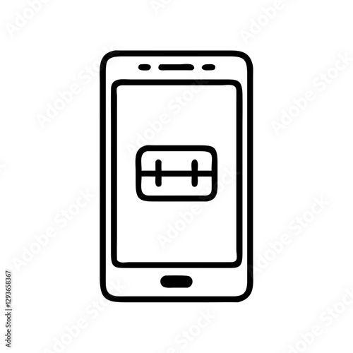 Line drawing of a smartphone with a SIM card inside on a white background and copy space