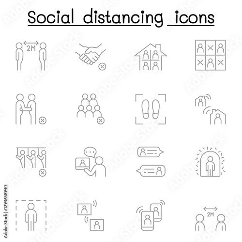 Social distancing icon set in thin line stlye