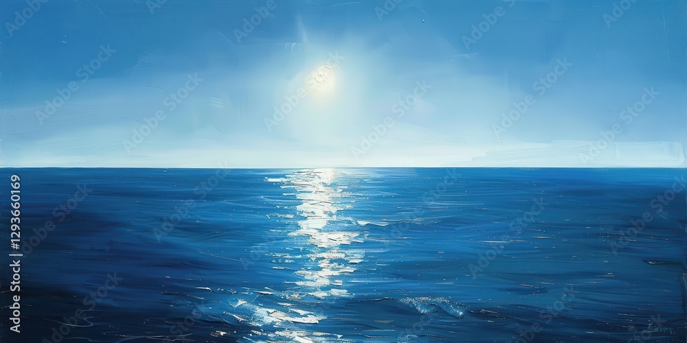 Obraz premium Peaceful Ocean Scene at Sunset with Sun Glimmering on the Water