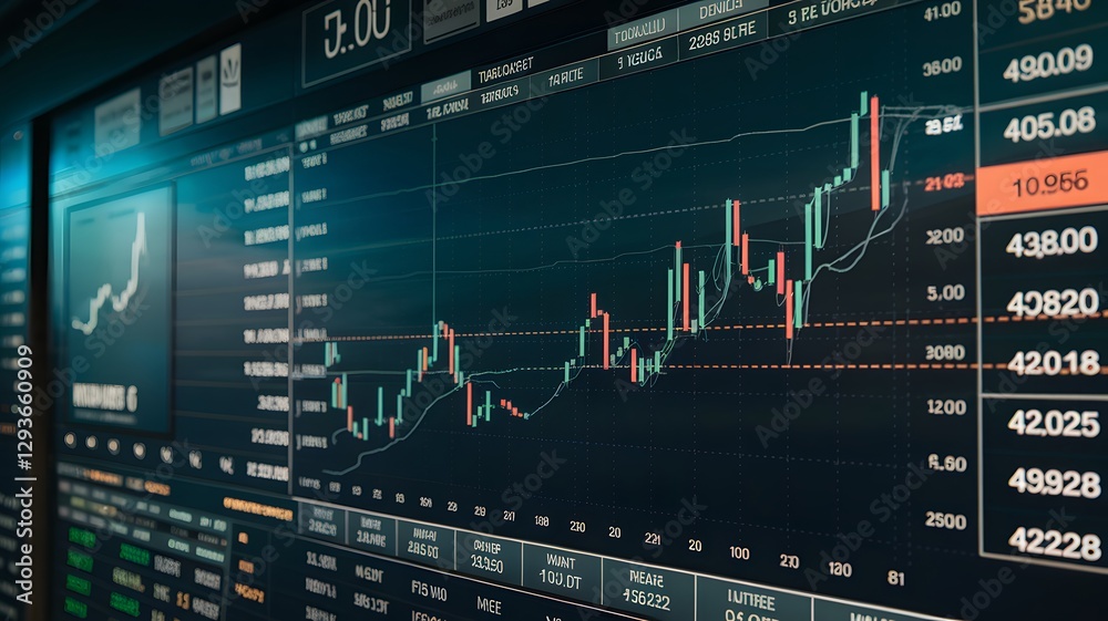 A digital display showing a real-time stock market graph. A digital display showing a real-time stock market graph.
