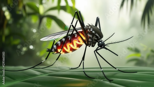 Mosquito life cycle tropical rainforest digital illustration nature close-up insect anatomy