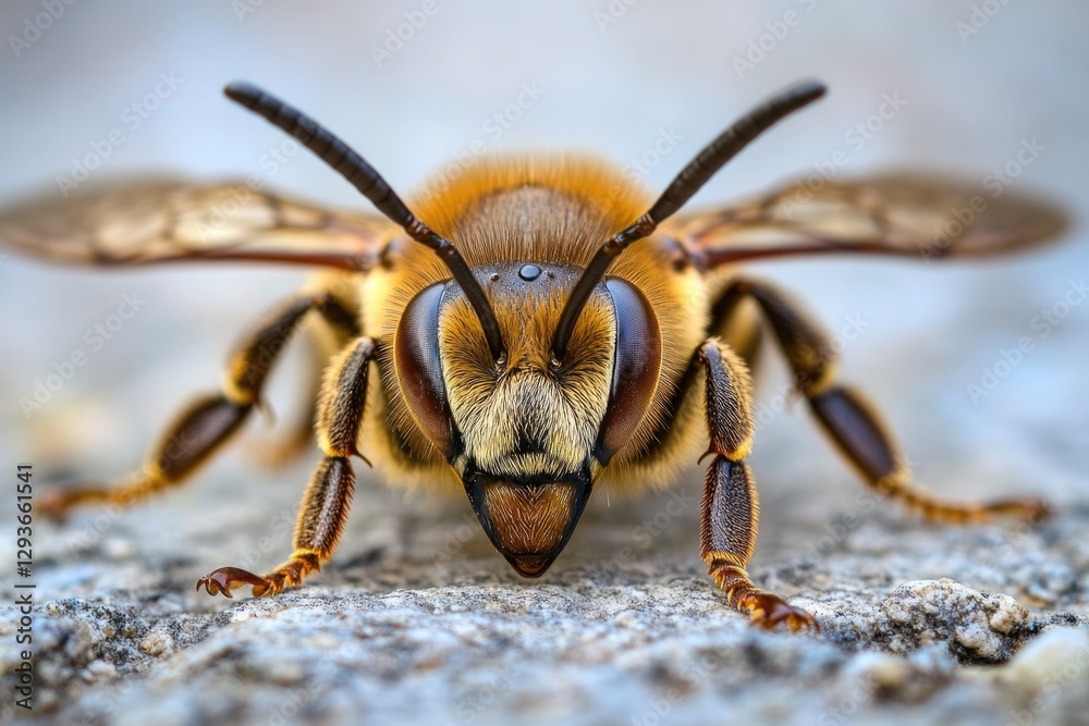 A close-up shot of a bee sitting on a rock, possibly collecting nectar or taking a break A close-up shot of a bee sitting on a rock, possibly collecting nectar or taking a break