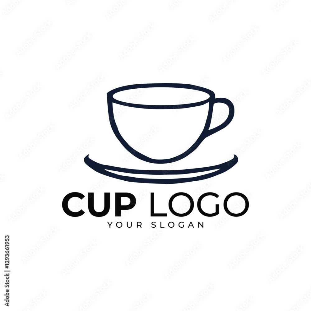 Elegant Minimalist Coffee Cup Vector Logo: Simple Line Art Design for Modern Cafes and Beverage Brands, Featuring a Clean Outline of a Cup and Saucer with Bold Typography and Versatile Scalability.