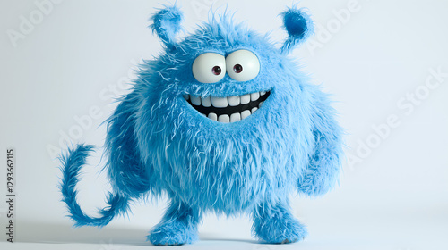 A blue monster with a big smile on its face