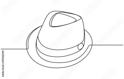 Continuous single drawn one line men hat, one line drawing of cowboy hat. Simple cowboy hat line art