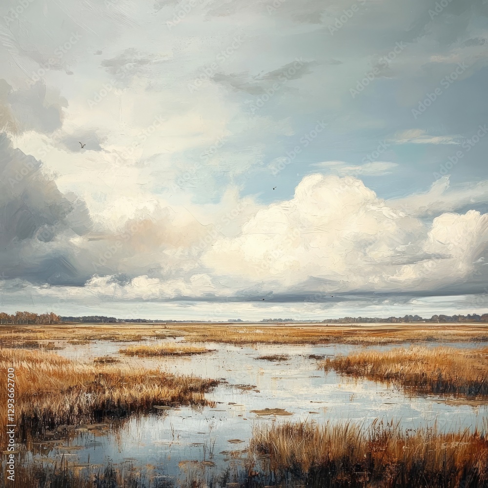 Cloudy marshland view Cloudy marshland view