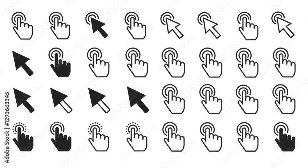 Cursor del mouse y conjunto de iconos de clic Cursor del mouse y conjunto de iconos de clic