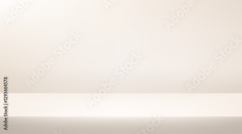Empty beige studio background. Empty Room Studio with table. Space for selling products, backdrop, wallpaper, background, text. Gradient table. Vector illustration.