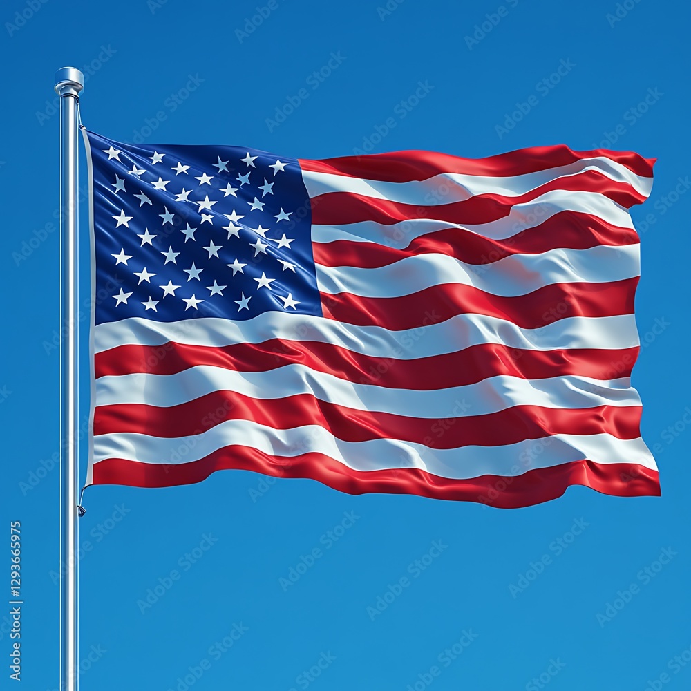 Obraz premium The United States flag waving against a blue sky