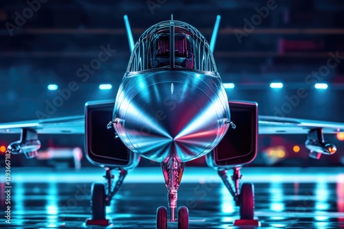 A fighter jet parked on an airfield, suitable for aviation and military-themed projects photo