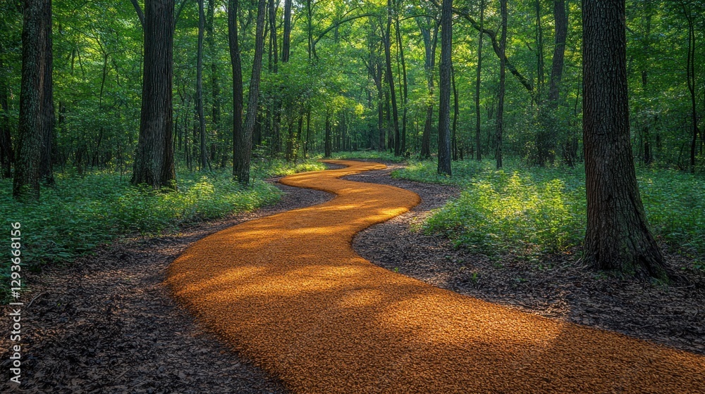 Fototapeta premium Winding path through sunlit forest
