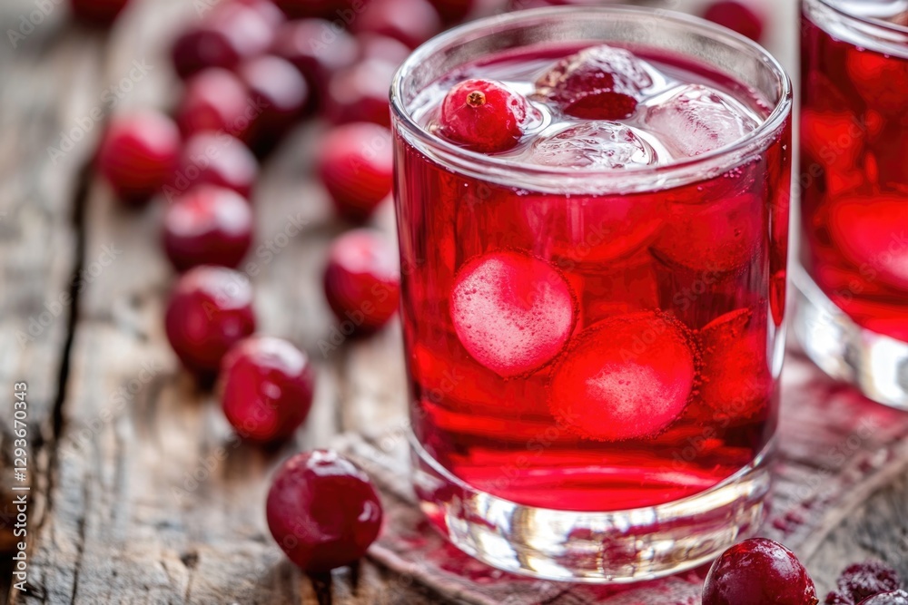 Two glasses of cranberry juice on a wooden table, perfect for a cozy evening or brunch Two glasses of cranberry juice on a wooden table, perfect for a cozy evening or brunch