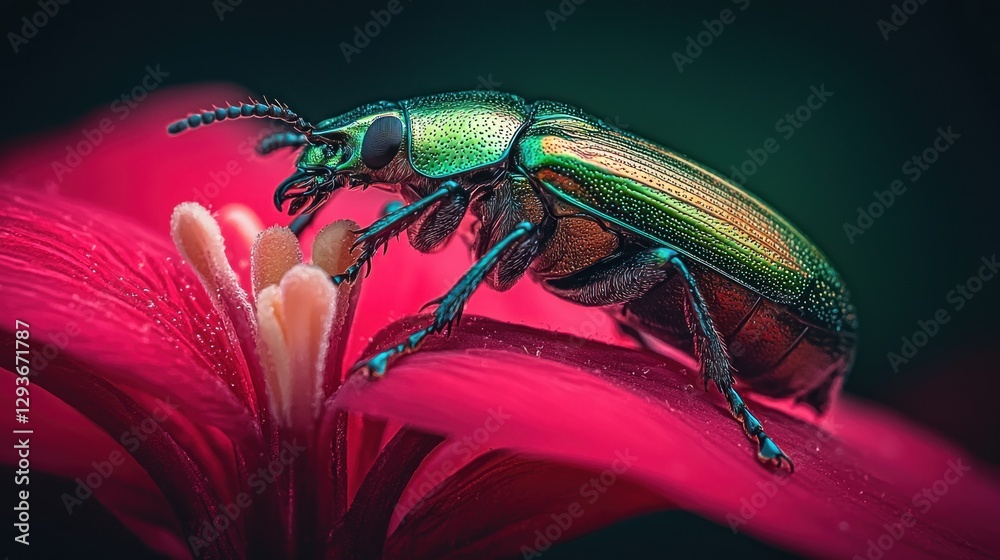 Fototapeta premium Metallic beetle on vibrant flower