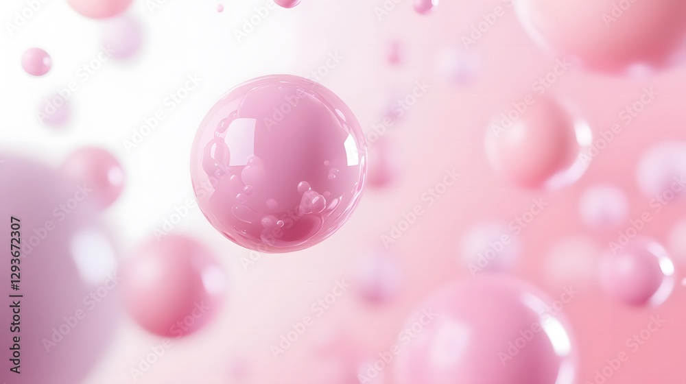 A Collection of Colorful Pink Bubbles Floating Lightly in a Soft Background A Collection of Colorful Pink Bubbles Floating Lightly in a Soft Background