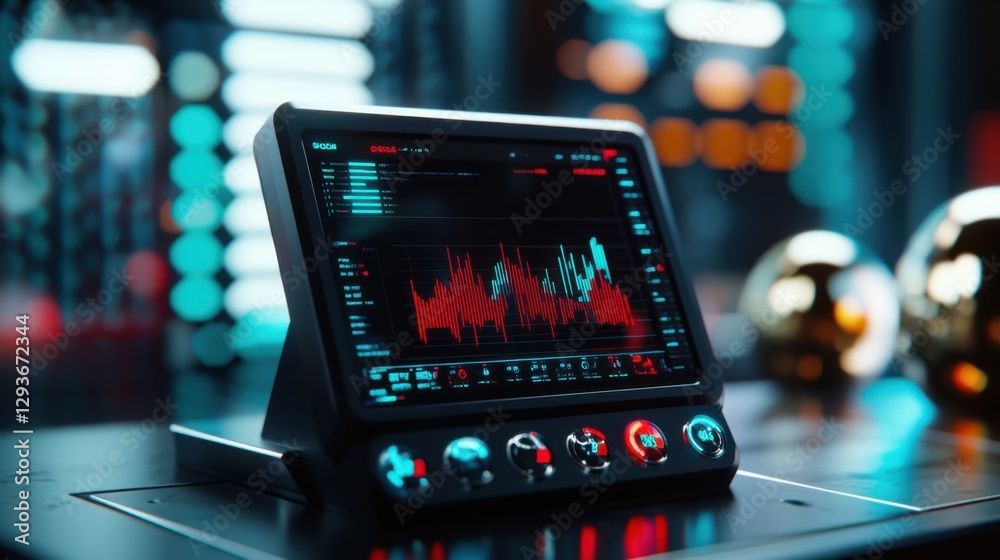 High-tech financial dashboard displaying a revenue growth graph, futuristic corporate setting with digital data visualization High-tech financial dashboard displaying a revenue growth graph, futuristic corporate setting with digital data visualization