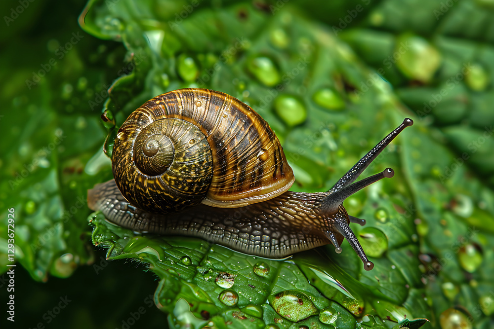 Close-Up of a Snail on a Green Leaf: A Serene Exploration of Nature's Slow, Steady Progress and Intricate Details Close-Up of a Snail on a Green Leaf: A Serene Exploration of Nature's Slow, Steady Progress and Intricate Details