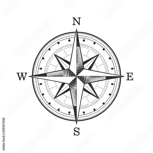 Compass rose with intricate details, isolated on transparent background PNG