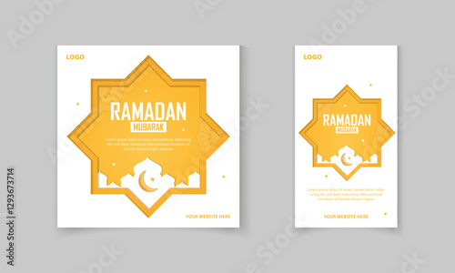 Ramadan Mubarak social media promotion post template set with Islamic element masjid, mandala, lamp