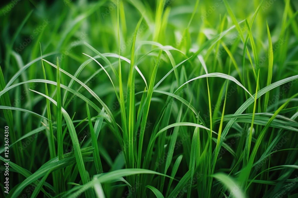 A detailed shot of dense green blades, ideal for illustrating natural environments or textures A detailed shot of dense green blades, ideal for illustrating natural environments or textures