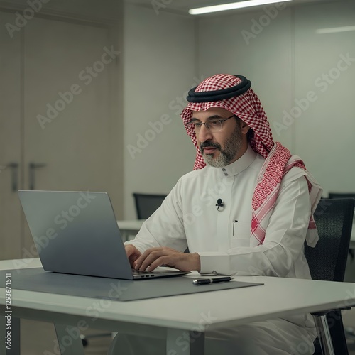 arab saudi man working on laptop computer