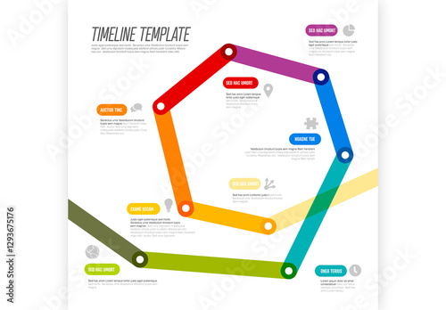 Obraz na płótnie Colorful Hexagonal Timeline Template made from thick line with vibrant segments milestones and annotations w salonie