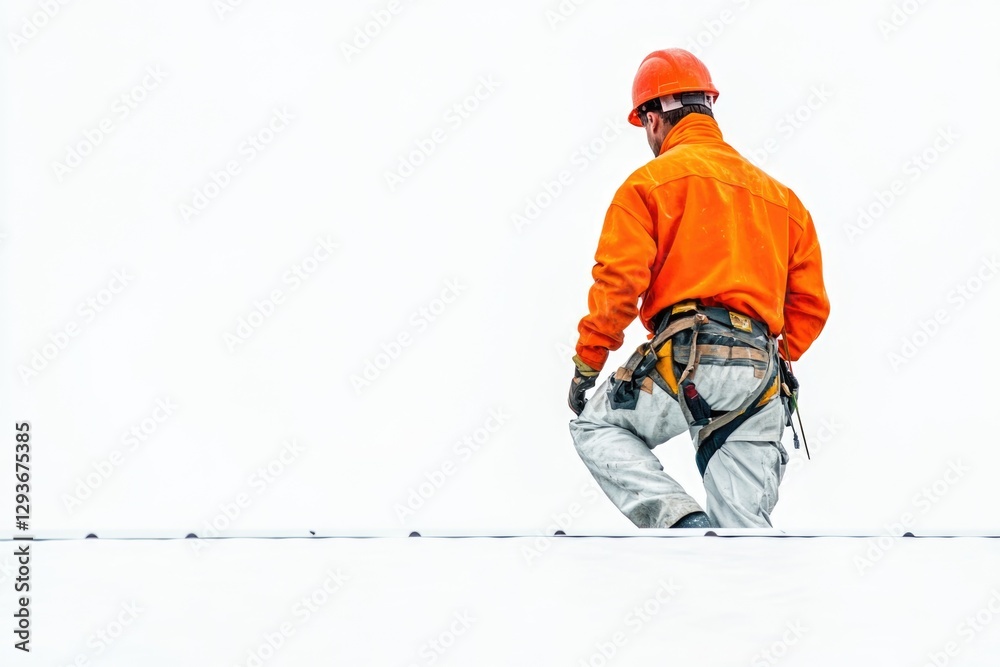A person wearing an orange jacket and helmet is snowboarding down a mountainous terrain