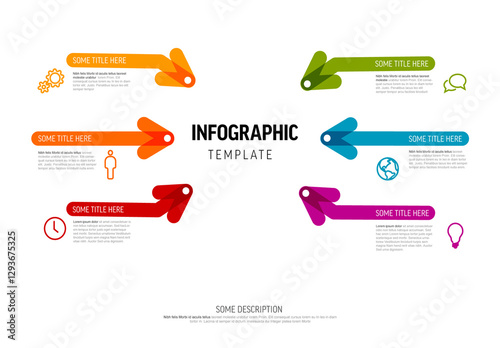 Colorful Infographic Template with six items and big thick highlighted arrows in different colors