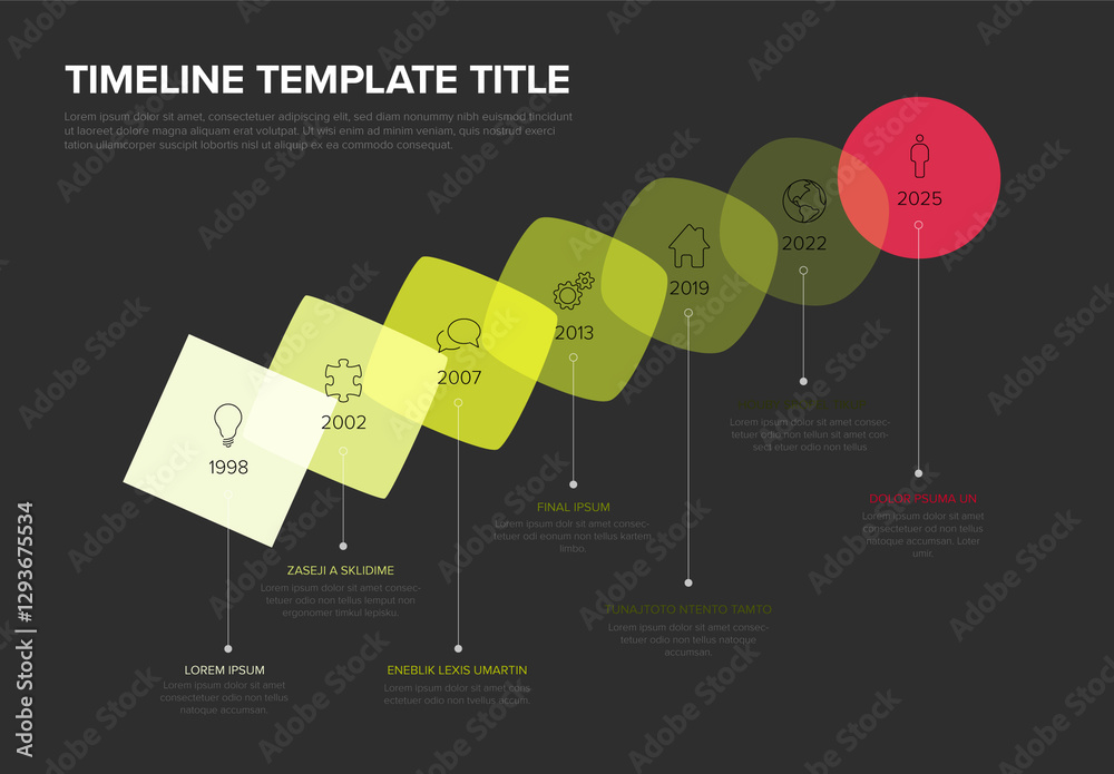 Colorful Business Timeline Template with blended shape and color