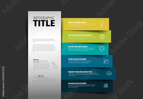 Obraz na płótnie Colorful Vertical Infographic Design template with six horizontal stripe elements on dark background w salonie