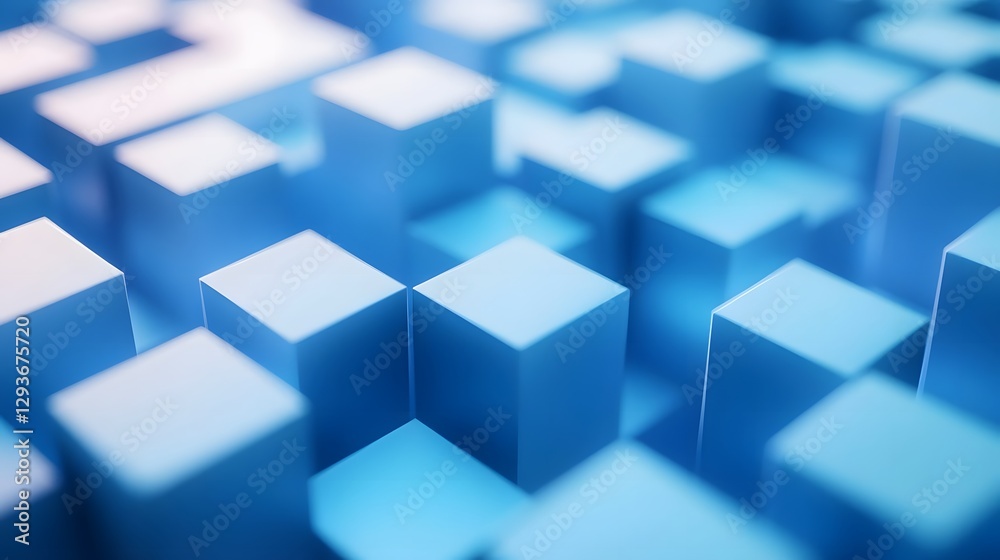 Abstract Blue Cubes Design in 3D Space with Soft Lighting Effects Abstract Blue Cubes Design in 3D Space with Soft Lighting Effects