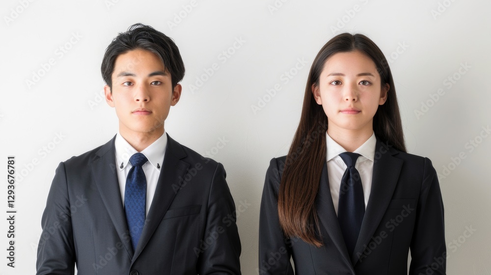 Young professionals in formal attire presenting a unified look Young professionals in formal attire presenting a unified look