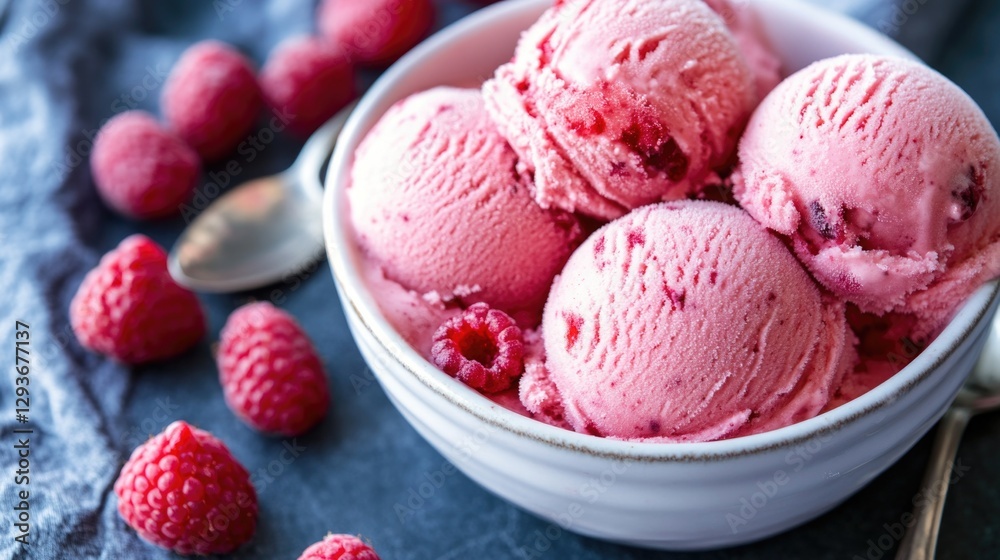 A bowl filled with creamy raspberry ice cream A bowl filled with creamy raspberry ice cream