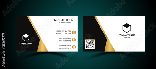 Luxury and elegant dark black business card design with gold style minimalist print template