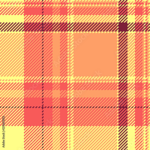 Full seamless check plaid, jpg vector tartan pattern. Ornate textile texture background fabric in red and orange colors.