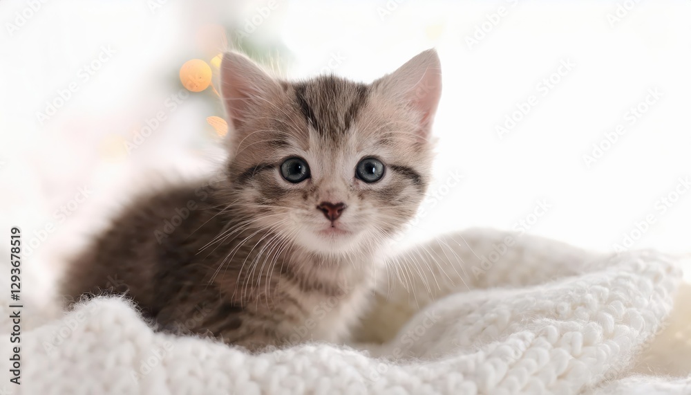 Precious Feline Lounging in a Soft White Heaven, Adorable Kitten Relishing Tranquil Bliss amidst Vibrant Home Decor, Capturing the Essence of a Cozy Winter Evening. Precious Feline Lounging in a Soft White Heaven, Adorable Kitten Relishing Tranquil Bliss amidst Vibrant Home Decor, Capturing the Essence of a Cozy Winter Evening.