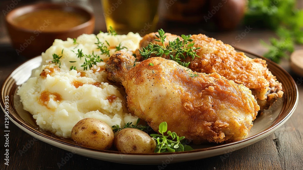 Crispy Fried Chicken with Mashed Potatoes and Gravy Crispy Fried Chicken with Mashed Potatoes and Gravy