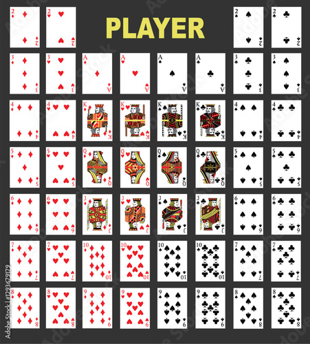 Set of Poker with isolated cards.playing cards, full deck,Vector illustrations.