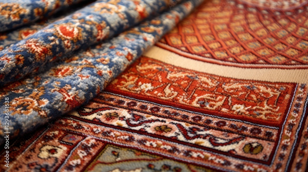 An open Quran with black prayer beads on a colorful ornate prayer rug. A peaceful and spiritual setting symbolizing devotion and faith in Islam. Beautiful Islamic imagery perfect for Ramadan, prayer, An open Quran with black prayer beads on a colorful ornate prayer rug. A peaceful and spiritual setting symbolizing devotion and faith in Islam. Beautiful Islamic imagery perfect for Ramadan, prayer,