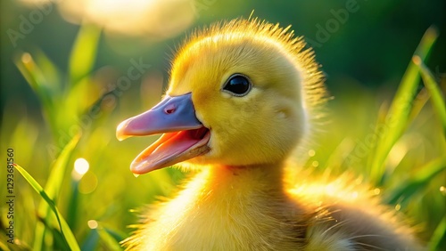 Quacking Duckling Close Up, Adorable Baby Bird, Springtime Farm Animals