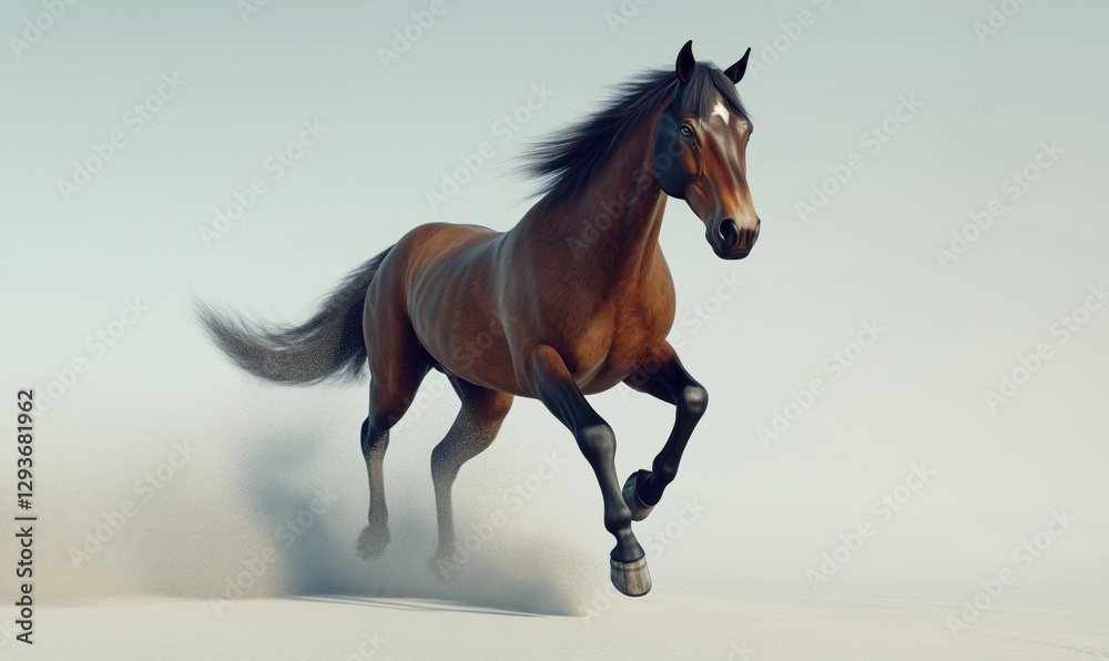 Obraz premium Majestic brown horse galloping across sandy terrain with dynamic motion and grace