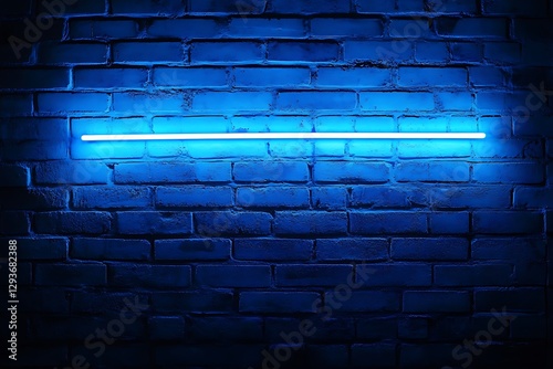 vibrant blue neon light accentuating a brick wall under nighttime sky  
 photo