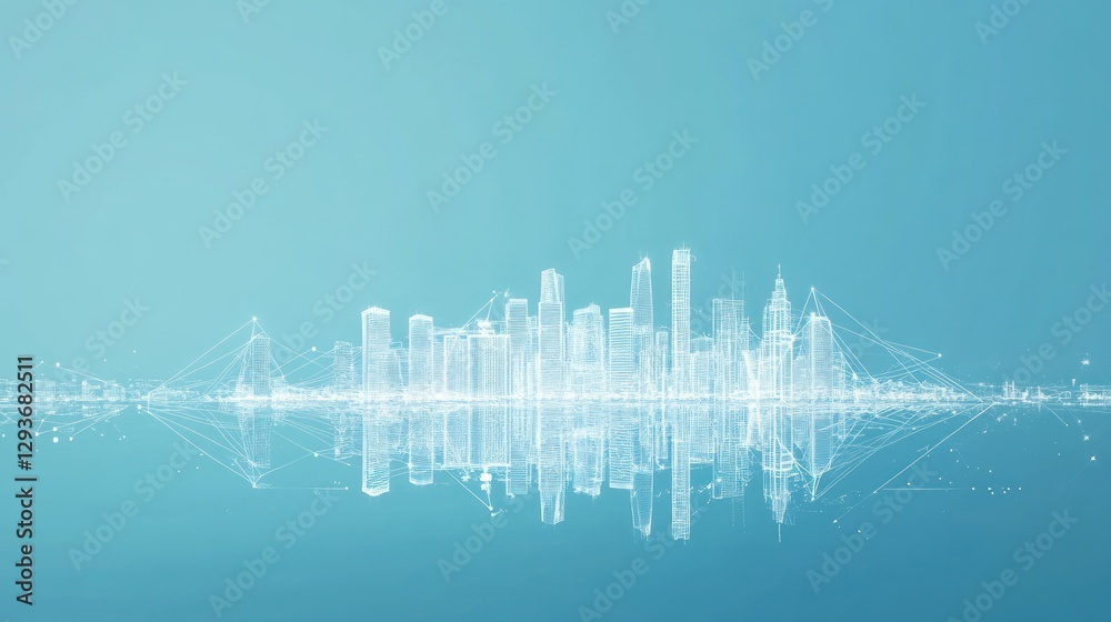 Fototapeta premium Digital City Skyline Reflection, Abstract