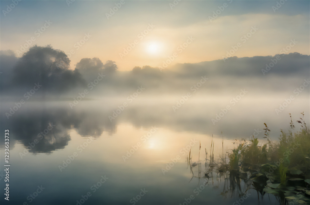 Obraz premium morning mist over the river