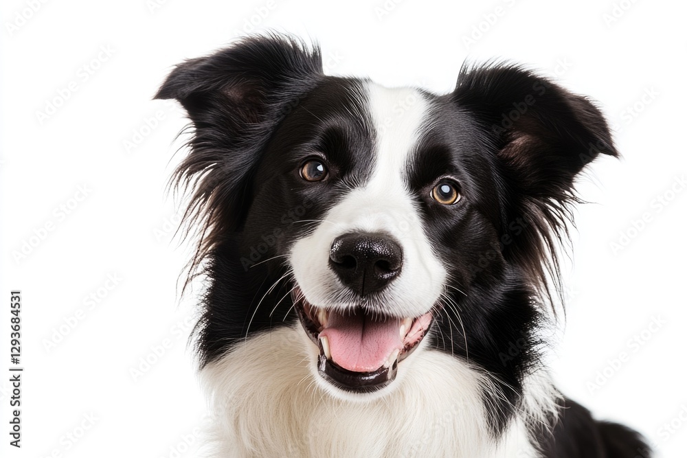 A close-up shot of a black and white dog looking directly at the camera A close-up shot of a black and white dog looking directly at the camera